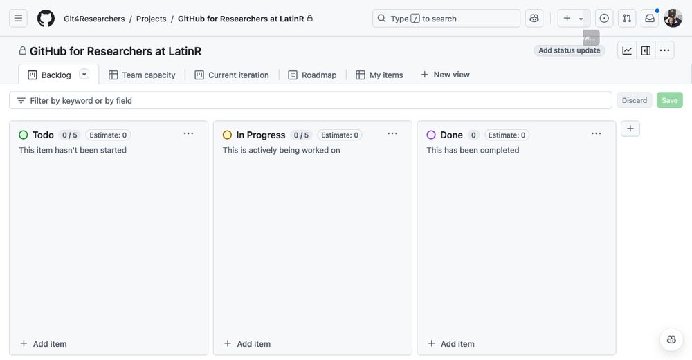 Columns in a GitHub Project