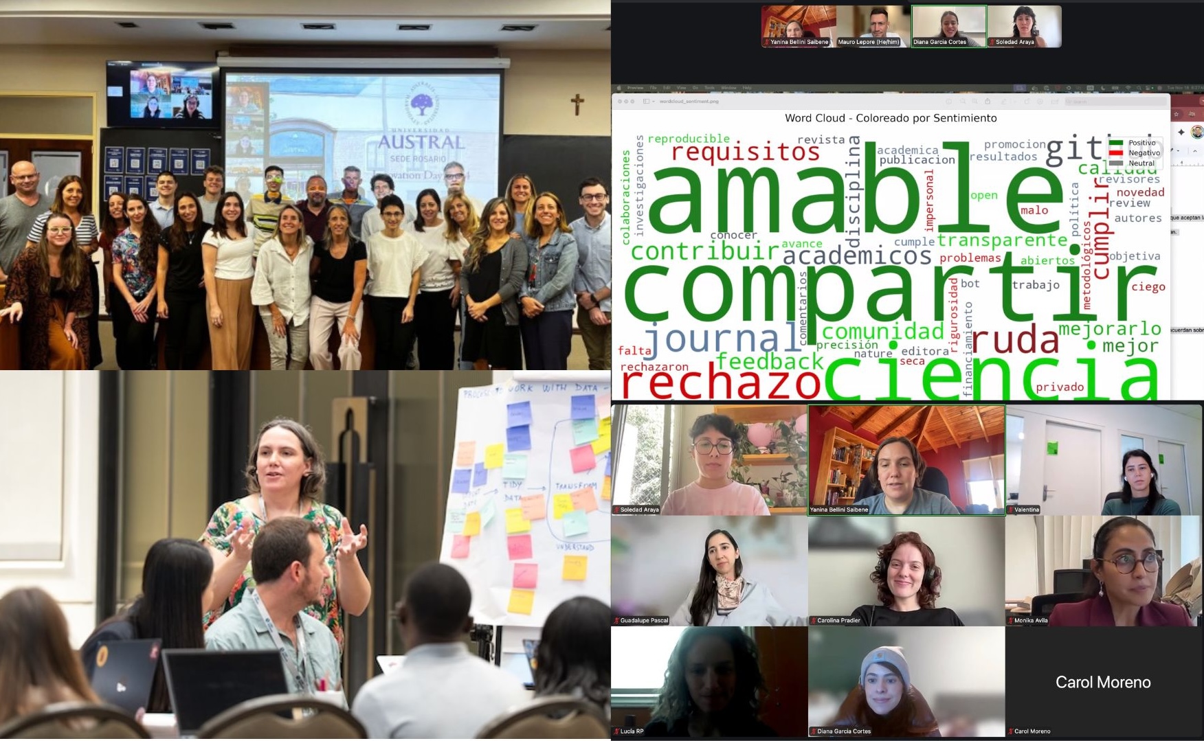 Screenshots from rOpenSci Champions Program workshops in Spanish, Austral University and CSIDNetwork events