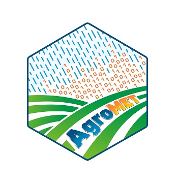 Hex sticker of the package. Shows a rainf of 0 and 1 and a field with the word AgroMet.