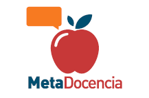 MetaDocencia logo. A red apple with two little blue leaves and an orange chat balloon. The word MetaDocencia below the apple.