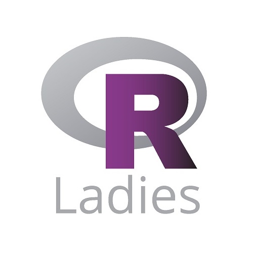 R-Ladies logo. An R in purple and the halo and the word Ladies in gray.